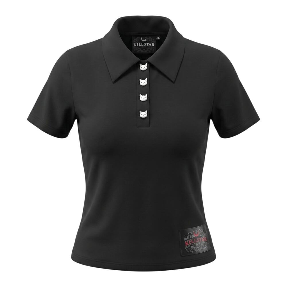 Killstar Lil Vampurr Collar Top S Black Cat Button NWOT